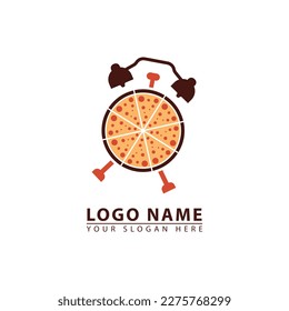 Pizza and alarm clock vector logo icon. Abstract vector graphics simple elegant flat illustration style.
