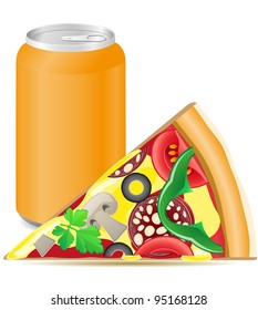 pizza and aluminum cans with soda vector illustration