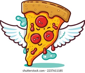 Pizza Angel Melted Cartoon Vector Illustration on white background