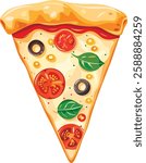 Pizza. Appetizing Italian slice of pizza with tomatoes and olives