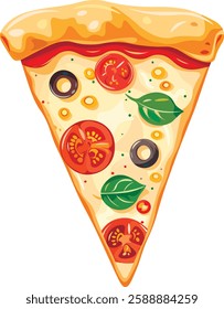 Pizza. Appetizing Italian slice of pizza with tomatoes and olives