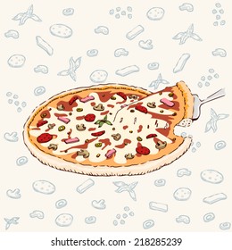 pizza assorted with salami, champignon, cheese, ham, olive