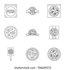 Pizza assortment icons set. Outline style set of 9 pizza assortment vector icons for web design