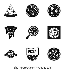 Pizza assortment icons set. Simple style set of 9 pizza assortment vector icons for web design