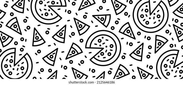 Pizza backdrop. Back line pizza pattern on white background. Vector illustration EPS 10