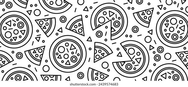 Fondo de la pizza. Patrón de pizza de línea de fondo blanco. Ilustración vectorial EPS 10