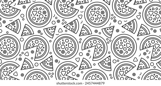 Pizza backdrop. Back line pizza pattern on white background. Vector illustration EPS 10