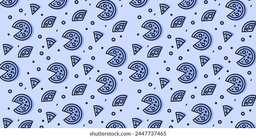 Pizza backdrop. Cute pizza pattern on blue background. Vector illustration EPS 10