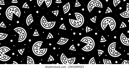 Pizza backdrop. Pizza pattern on black background. Vector illustration EPS 10