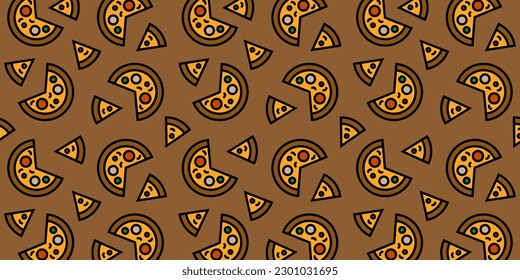 Pizza backdrop. Pizza pattern on brown background. Vector illustration EPS 10