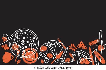 Pizza  Background. Hand Drawn Pattern. Vector Illustration.