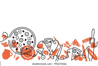 Pizza  Background. Hand Drawn Pattern. Vector Illustration.