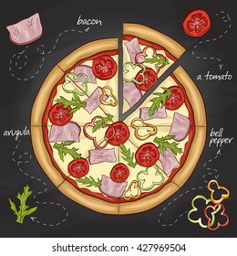 Pizza with bacon color picture sticker