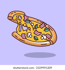 pizza with bacon and gooey cheese vector illustration in cartoon style