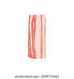 Pizza bacon piece ingredient isolated on white. Vector cartoon illustration of dough base, tomato, pepper, mushroom pieces, slices of ham and salami, ketchup sauce, olive oil, rosemary, italian food