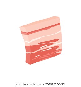 Pizza bacon piece ingredient isolated on white. Vector cartoon illustration of dough base, tomato, pepper, mushroom pieces, slices of ham and salami, ketchup sauce, olive oil, rosemary, italian food