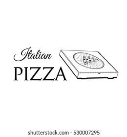 Pizza Badge. Box Label. Traditional Italian Cuisine. Vector Illustration. Isolated On White Background.