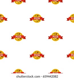 Pizza badge with red ribbon pattern seamless flat style for web vector illustration