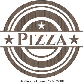 Pizza badge with wooden background