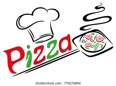 Pizza baker with cooking cap. Cooking italian food.