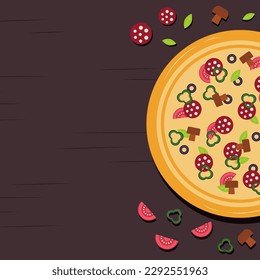 Pizza banner or background. Pizza on the board. Vector illustration.