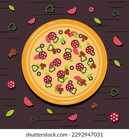 Pizza banner or background. Pizza on the board. Vector illustration.
