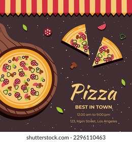 Pizza banner or background. Vector illustration.