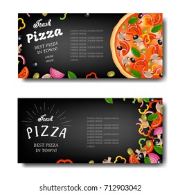 Pizza Banner With Black Background Gradient Mesh, Vector Illustration