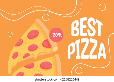 Pizza banner with salami. Flyer with pepperoni pizza. vector illustration. Poster for street food. Banner with fast food.