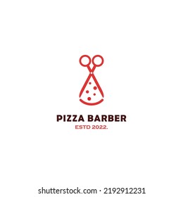 pizza barber logo design, scissor combine with slice pizza logo design negative space concept