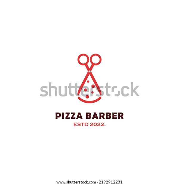 pizza barber logo design, scissor\
combine with slice pizza logo design negative space\
concept