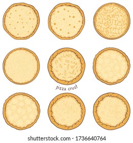 Pizza base crust with cheese, sketching illustration
