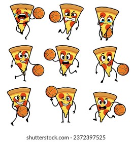 pizza basketball set cartoon vector 