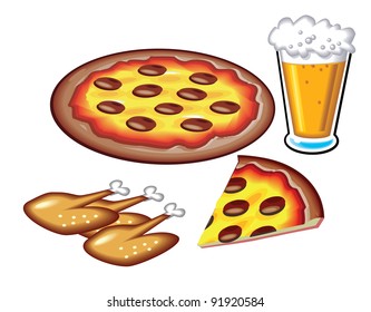 Pizza Beer and Chicken Wings