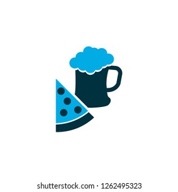 Pizza with beer icon colored symbol. Premium quality isolated nutrition element in trendy style.