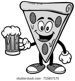 Pizza with Beer Illustration