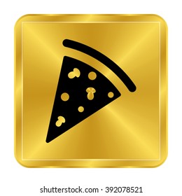 Pizza - black vector icon;  gold button