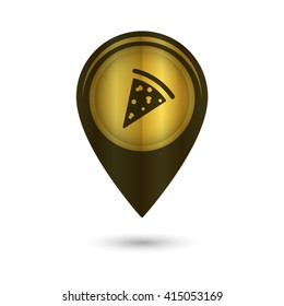 Pizza - black vector icon; golden  map pointer