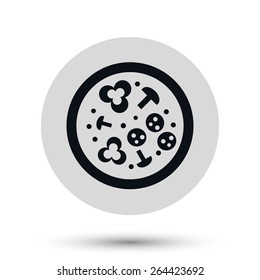Pizza - black vector icon on a round gray button with shadow