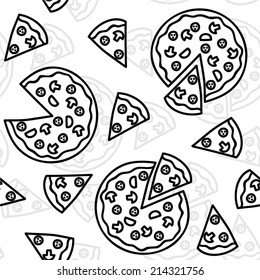 Pizza black and white seamless pattern (vector illustration)