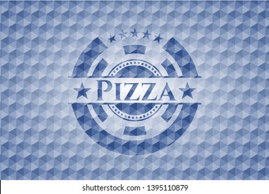 Pizza blue badge with geometric pattern background. Vector Illustration. Detailed.