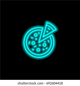 Pizza blue glowing neon ui ux icon. Glowing sign logo vector