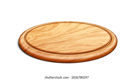 Pizza Board Accessory For Delicious Food Vector. Round Wooden Pizza Board In Circular Form Tray For Tasty Fresh Cooked Dish. Tablecloth Desk For Meal Template Realistic 3d Illustration