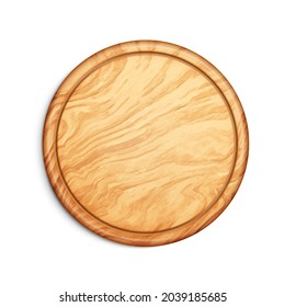 Pizza Board Accessory For Food Top View Vector. Round Wooden Pizza Board In Circular Shape Tray For Tasty Fresh Cooked Nutrition. Wood Desk For Meal Mockup Realistic 3d Illustration