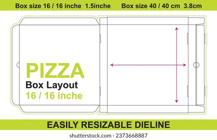 Pizza Box 16in Layout Vector Pizza box die cut template Vector