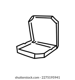 Pizza box black line icon. Takeout fastfood container. Take away package.