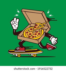 Pizza Box Character Design Mascot Illustration Style