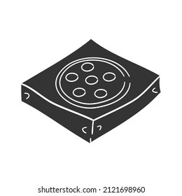 Pizza Box Closed Icon Silhouette Illustration. Carton Delivery Food Vector Graphic Pictogram Symbol Clip Art. Doodle Sketch Black Sign.