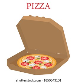 Pizza in a box for delivery. Vector image, eps 10