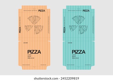 Diseño de caja de pizza, Diseño de embalaje de pizza, Plantillas de diseño de caja de pizza, Diseño de caja de bocetos, Caja de cartón realista de pizza. Diseño Abstractas del embalaje del Vector